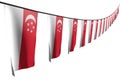 beautiful independence day flag 3d illustration - many Singapore flags or banners hanging diagonal with perspective view on