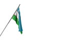 beautiful independence day flag 3d illustration - Uzbekistan flag hangs on a in corner pole isolated on white