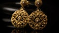 Beautiful Indian Antique Golden pair of earrings, Luxury female jewelry, wedding jewellery heavy party earrings, generative ai