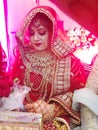 Beautiful indian bride in Red zari lahanga Royalty Free Stock Photo