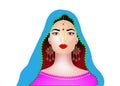 Beautiful indian brunette young woman in colorful sari. Bollywood star traditional fashion. Wedding bride`s outfit. Vector isolate