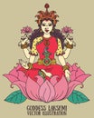 Beautiful indian goddess Lakshmi sitting in lotus
