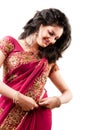 Beautiful Indian happy woman in pink sari