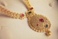 Indian Traditional Gold Necklace with Gemstones Royalty Free Stock Photo