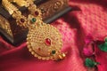 Indian Traditional Gold Necklace with Gemstones Royalty Free Stock Photo