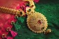 Indian Traditional Gold Necklace with Gemstones Royalty Free Stock Photo