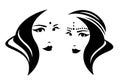 Indian woman face with bindi and hair lock - black and white vector portrait Royalty Free Stock Photo
