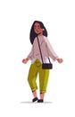 Beautiful indian woman with handbag posing to camera smiling female cartoon character standing pose isolated vertical