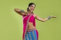 Beautiful indian young brunette woman dancing Royalty Free Stock Photo