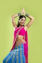 Beautiful indian young brunette woman dancing Royalty Free Stock Photo