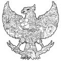 Beautiful indonesia in garuda silhouete black and white illustration