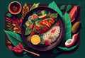 Beautiful indonesian food illustration vibrant AI generated