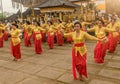 Beautiful indonesian people group in colorful sarongs - traditional Balinese style ethnic dancer costumes at Bali Arts and