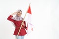 Beautiful indonesian woman salute gesture