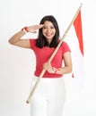 Beautiful indonesian woman salute gesture