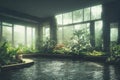 Beautiful indoor garden filled with plants and waterways. 3d render photorealistic