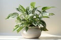 Beautiful indoor plant in a white ceramic pot on the table