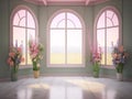 beautiful indoor room with big windows and flower vases, ideal for photoshop manipulation , empty room background