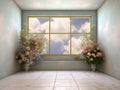 beautiful indoor room with big windows and flower vases, ideal for photoshop manipulation , empty room background