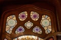 Beautiful indoor view of stained-glass window Casa Batllo