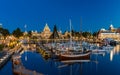 Beautiful inner harbour of Victoria night photo. Parliament legislature building with light illumination Victoria BC