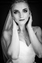 Beautiful innocent blonde bride posing, face closeup Royalty Free Stock Photo