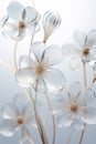 Beautiful inorganic flowers with glass or plastic texture, clean and transparent