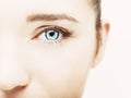 Beautiful insightful look gray woman`s eye