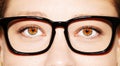 A beautiful insightful look woman`s eye. Woman wearing glasses. Close-up shot Royalty Free Stock Photo