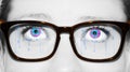 A beautiful insightful look woman`s eye. Woman wearing glasses. Close-up shot Royalty Free Stock Photo