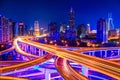 Beautiful interchange overpass and city skyline Royalty Free Stock Photo