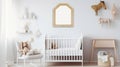 Beautiful interior crib and nursery with white and gold accents, Generative AI Royalty Free Stock Photo