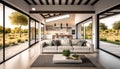 Beautiful interior of a modern villa, view from veranda, Generative AI Royalty Free Stock Photo