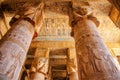 Beautiful interior of the temple of Dendera or the Temple of Hathor. Colorful zodiac on the ceiling of the ancient