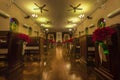 Beautiful interior view of little country church with empty wooden pews Royalty Free Stock Photo