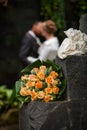 Beautiful interracial newlywed couple kissing Royalty Free Stock Photo