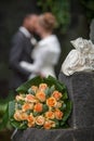 Beautiful interracial newlywed couple kissing Royalty Free Stock Photo