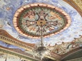 Beautiful intricate painting on the ceiling in Mysore Palace