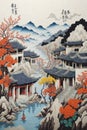 A beautiful and intricate paper quilling painting of Hongchun and Xidi, a traditional Chinese village.