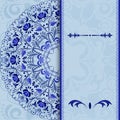 Beautiful invitation card with a blue floral pattern stylized gzhel.