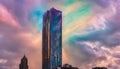 Beautiful iridescent cloud, Irisation. Skyscraper . Royalty Free Stock Photo