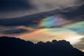 Beautiful Iridescent Pileus cloud in the evening.Rainbow cloud background.