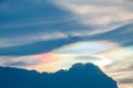 Beautiful Iridescent Pileus cloud in the evening.Rainbow cloud background.