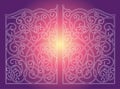 Beautiful iron ornament gates on purple pink background