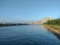 Beautiful irrigation view blue sky and building city in Hong Kong Sha tin wai