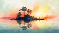 A beautiful iseland watercolor painting Royalty Free Stock Photo