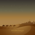 Beautiful islamic background with camels walking on sand