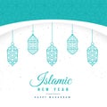 Beautiful Islamic New Year Background With Hanging Lanterns