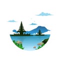 Beautiful Island Beratan Lake Bedugul Bali Landscape Circle View Illustration