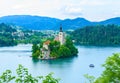 Beautiful island with church in the middle of lake Bled, Slovenia Royalty Free Stock Photo